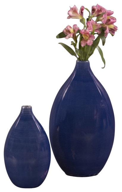 Howard Elliott Cobalt Blue Glaze Ceramic Vases - Set of 2