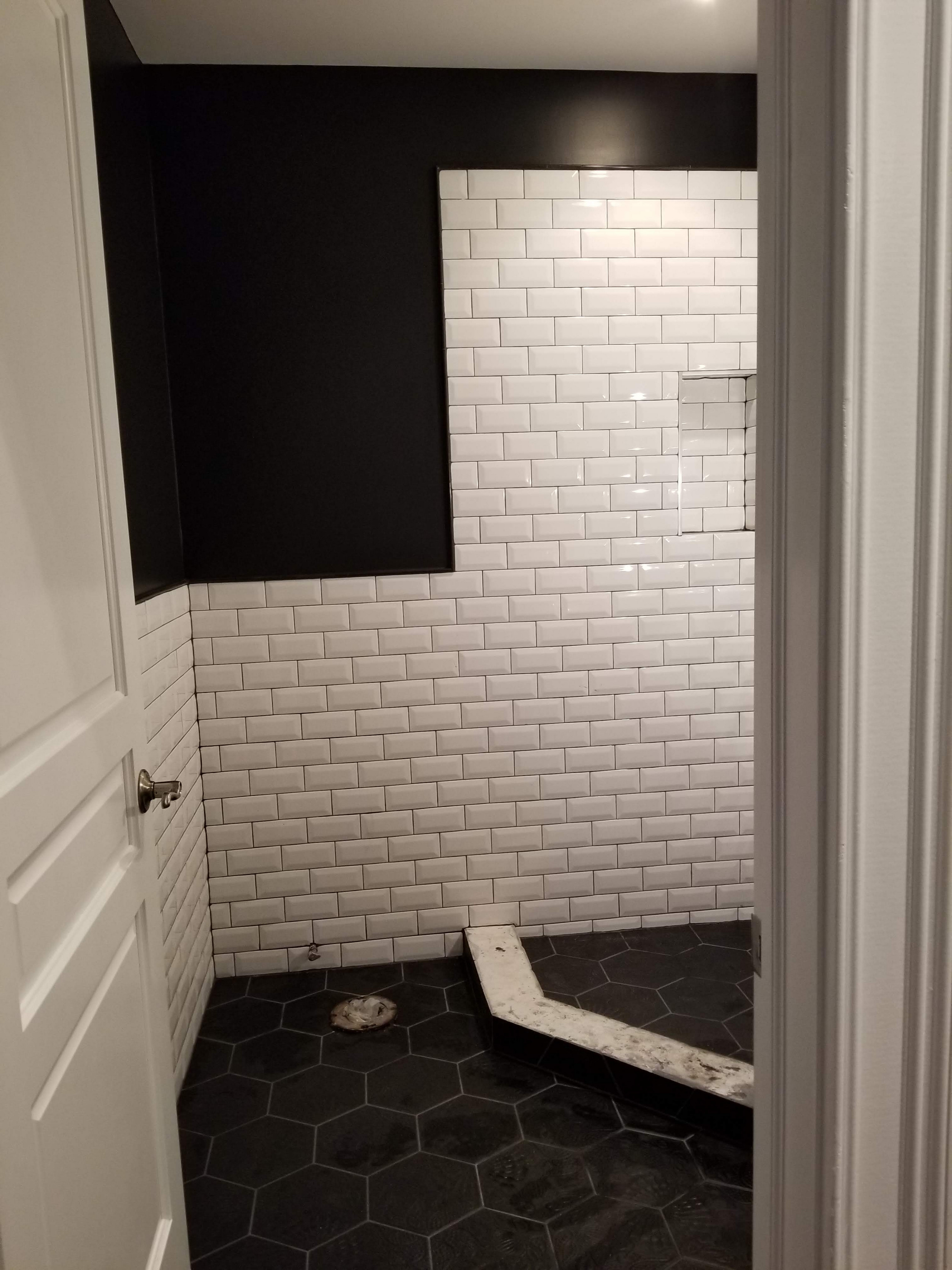 black and  withe  space saver  shower