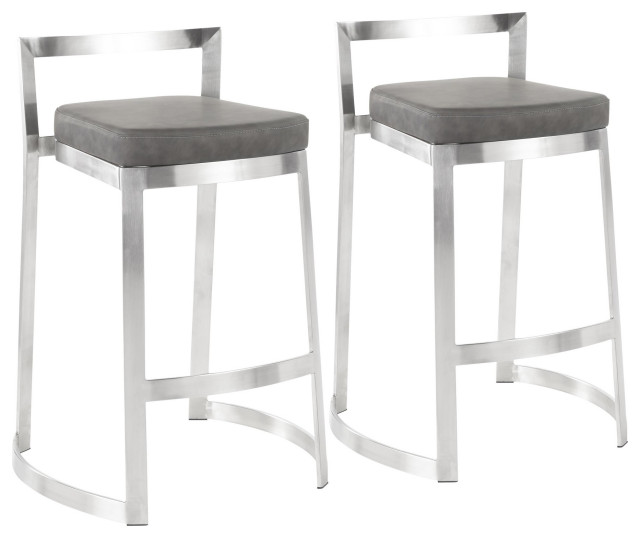 Fuji DLX Contemporary Counter Stool, Marbled Grey Faux Leather Cushion, Set of 2