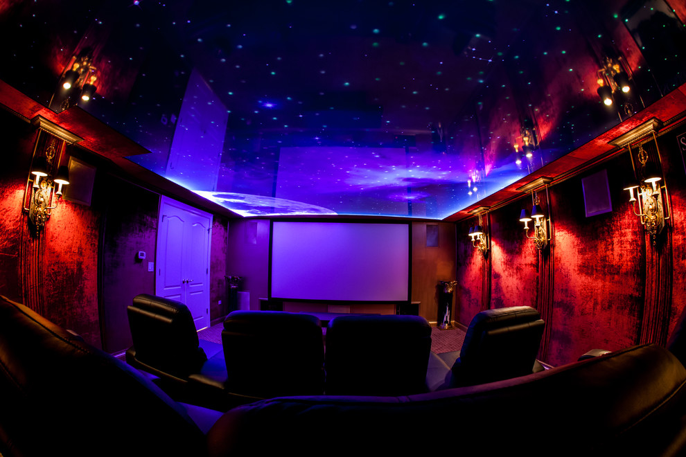 Photo of a modern home theatre in Chicago.