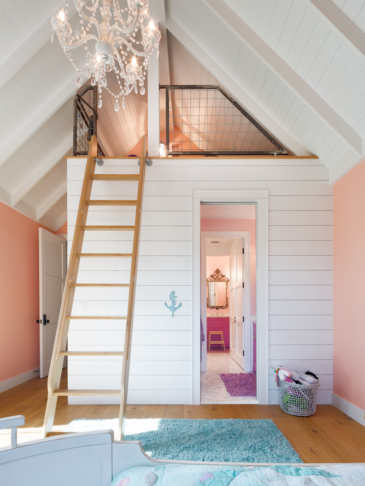 Tim Brown Architects // Modern Victorian - Inspiration for a country girl medium tone wood floor and brown floor playroom remodel in Austin with orange walls