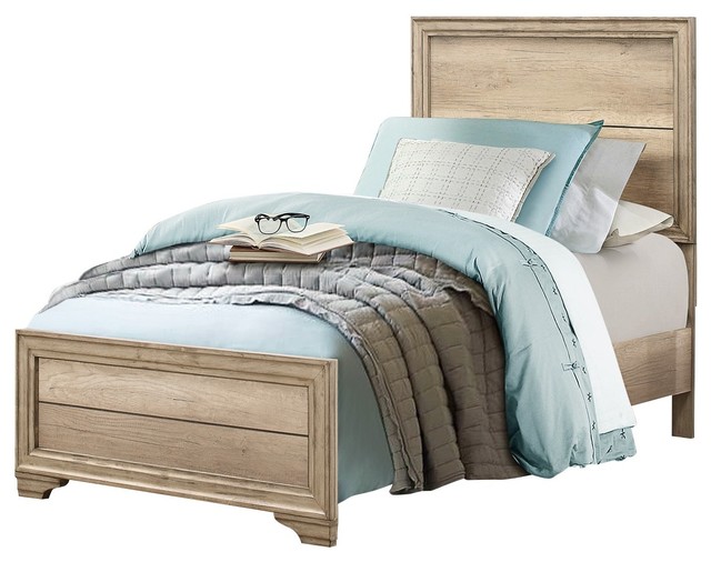 Landen Rustic Twin Bed Sunbleached Wood, Queen Transitional Panel