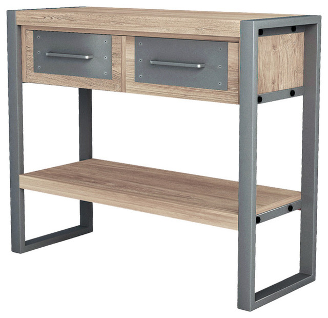 Asta Teak and Iron Console Table, Industrial Modern ...