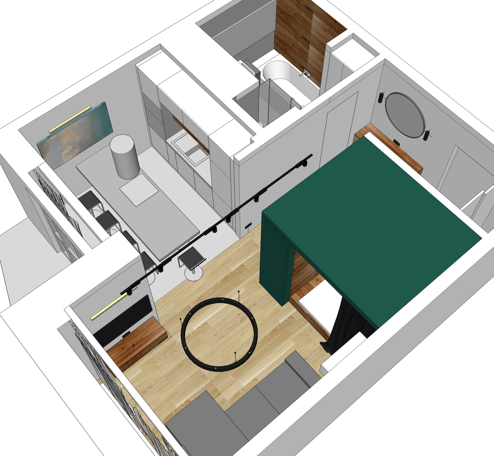 Перепланировка однокомнатной квартиры в 3D