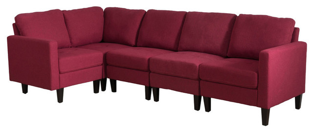 Gdf Studio Bridger Deep Red Fabric Sectional Couch