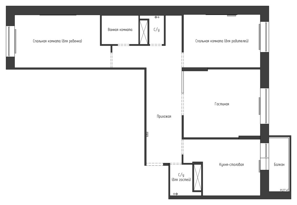 Дизайн-проект. 3-хкомнатная квартира в ЖК "Левобережный". Тула. 2017 г.
