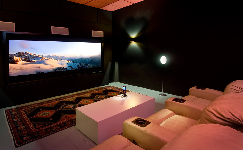 Contemporary enclosed home theatre in Other.