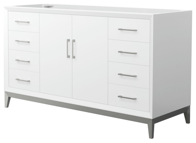 Amici 60 Inch Single Bathroom Vanity in White, No Sink, Brushed Nickel ...