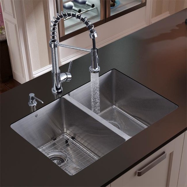 Vigo Undermount Stainless Steel Kitchen Sink,Faucet,Grid and Dispenser