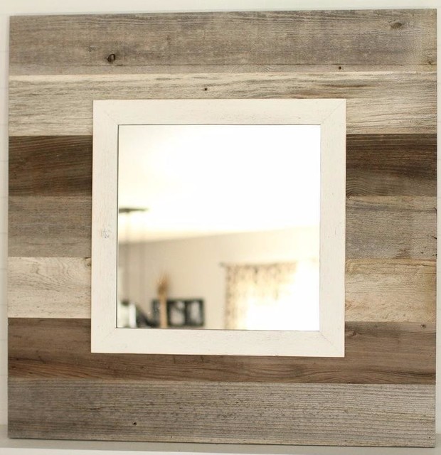 Barnwood Slat Mirror With White Overlay, Mirrors With White Wood Frames