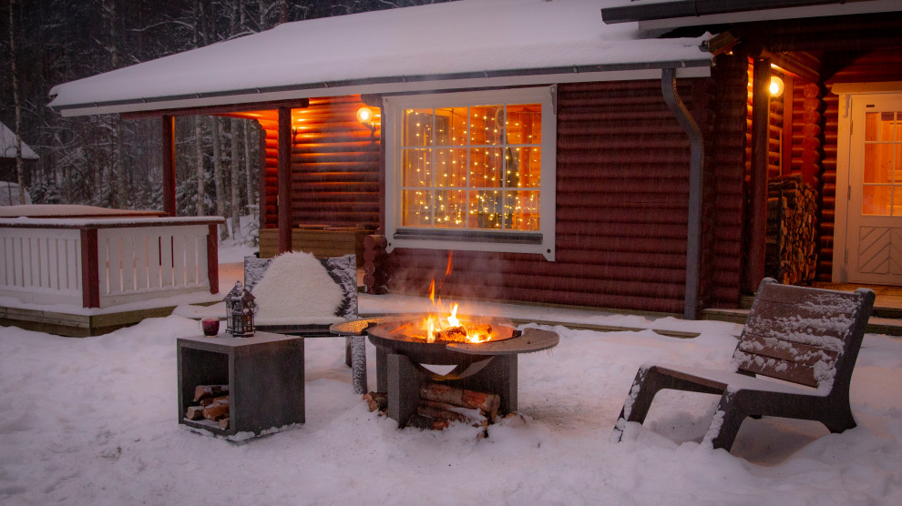 Кресло C-Lounge, бетонная дровница, костровая чаша S80 Xl, столешница