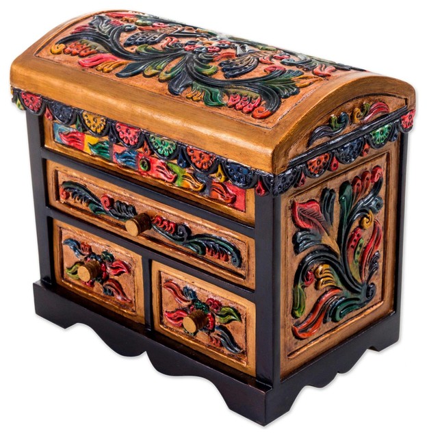 Novica Elegant Hummingbirds Cedar and Leather Jewelry Box - Tropical ...