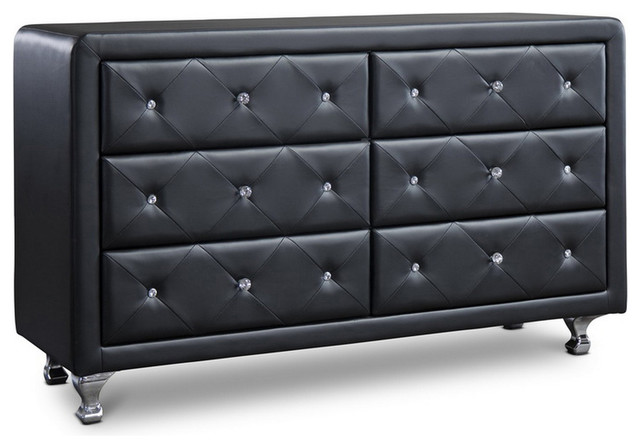 Urban Designs Luminescence Black Faux Leather Upholstered Dresser