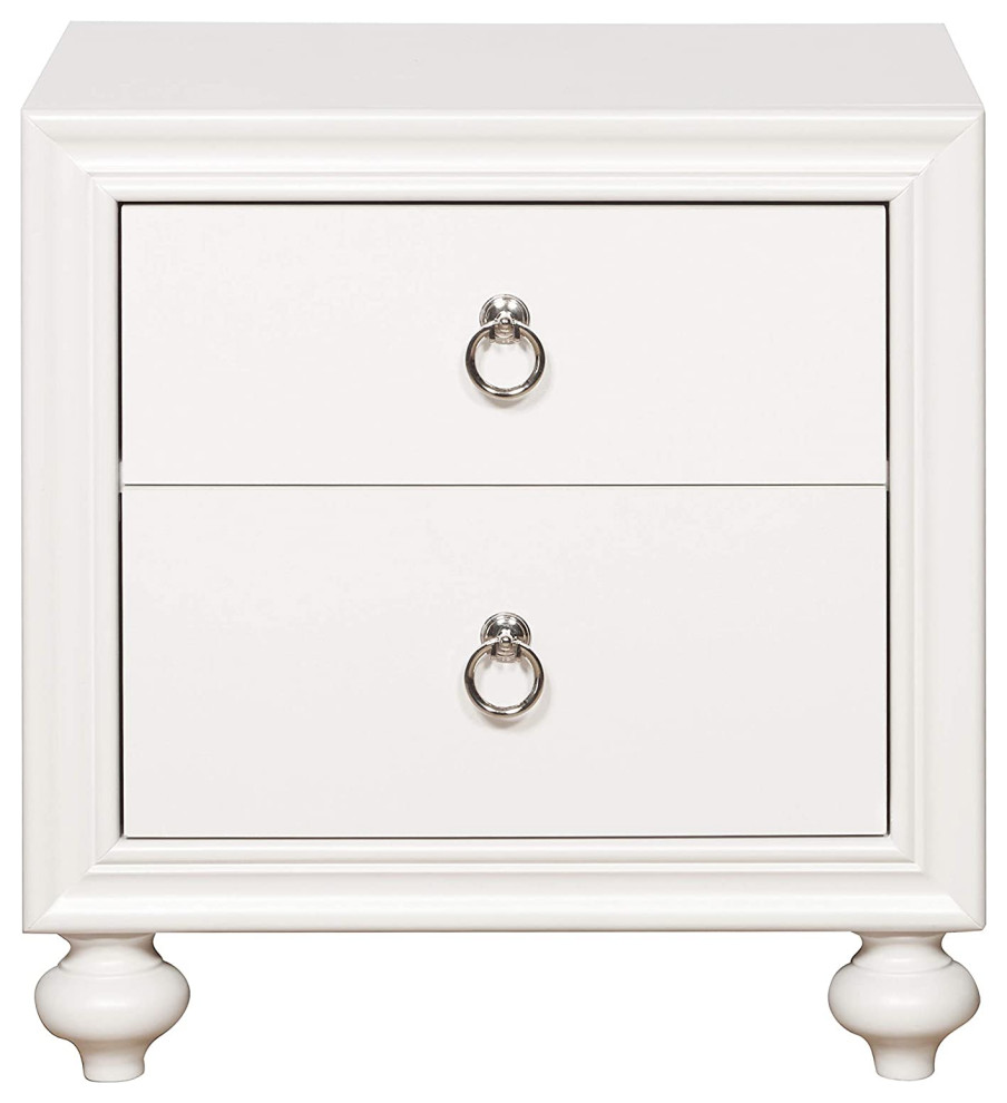 Modern Nightstand, 2 Drawers With Ring Style Pulls and USB Charging