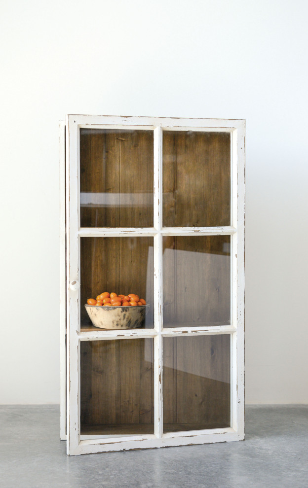 Antique White Wood Wall with 3 Shelves Farmhouse Display