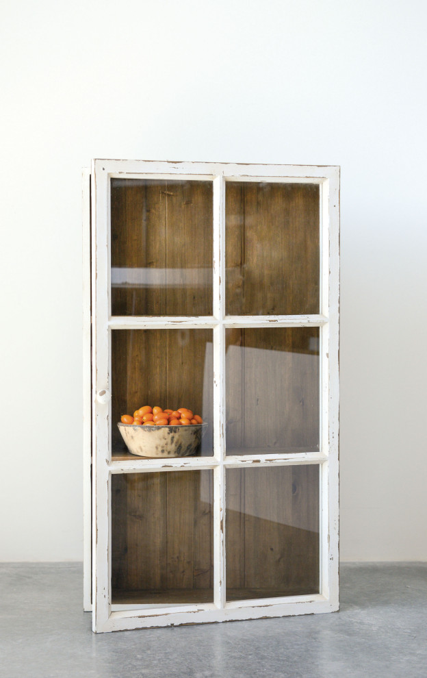 Antique White Wood Wall Cabinet with 3 Shelves
