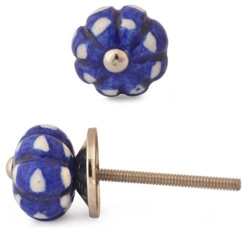Melon Knobs, Blue And White Small, Set of 3