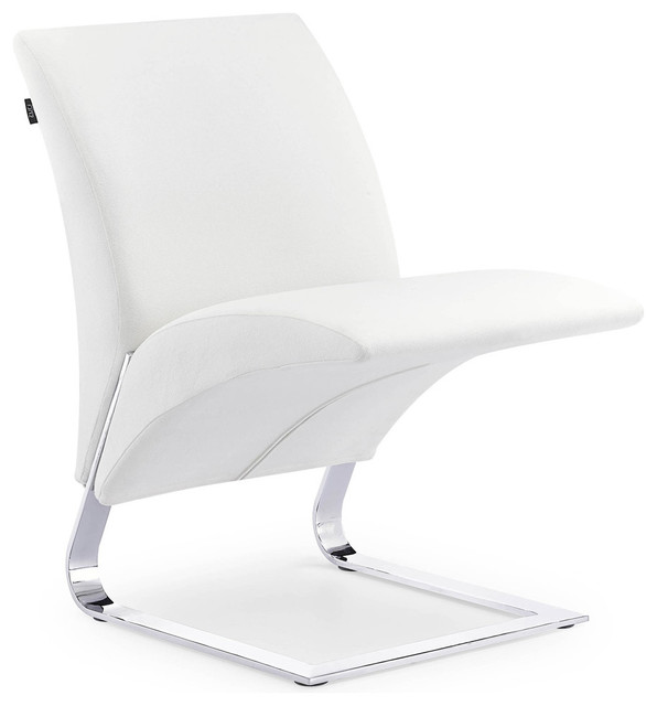 Modern Bouncee Chair Soft White Cashmere Fabric Upholstery Polished Chrome Base