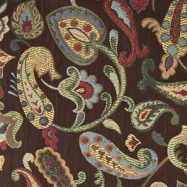 Blue Red Green Yellow Brown, Paisley Contemporary Upholstery Fabric By The Yard