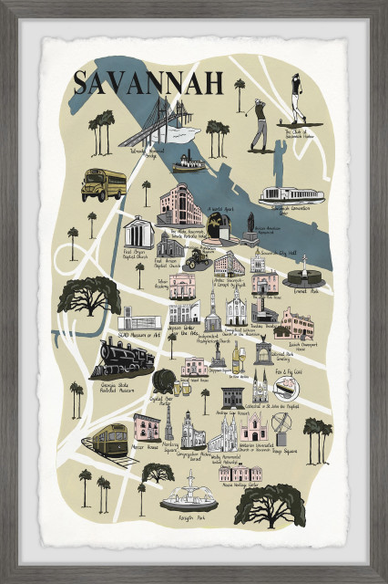 "Illustrated Map of Savannah" Framed Painting Print, 16x24 ...