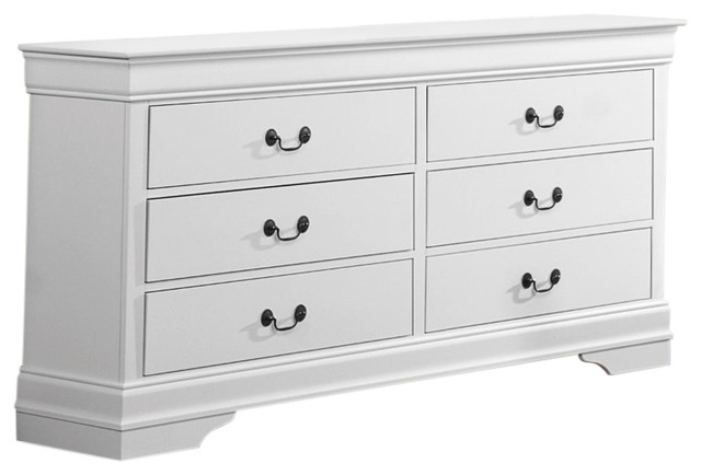 Solid Wooden Six Drawer Dresser White Traditional Dressers