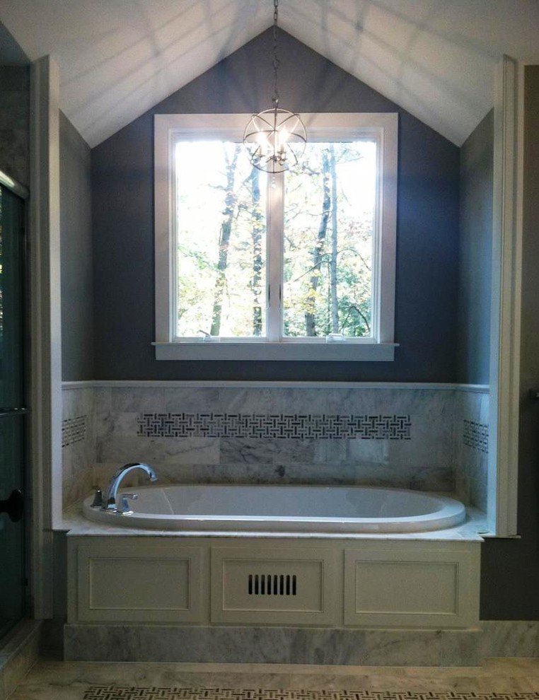 Vaulted Soaking Tub Bay with Marble Tile & Mosaic