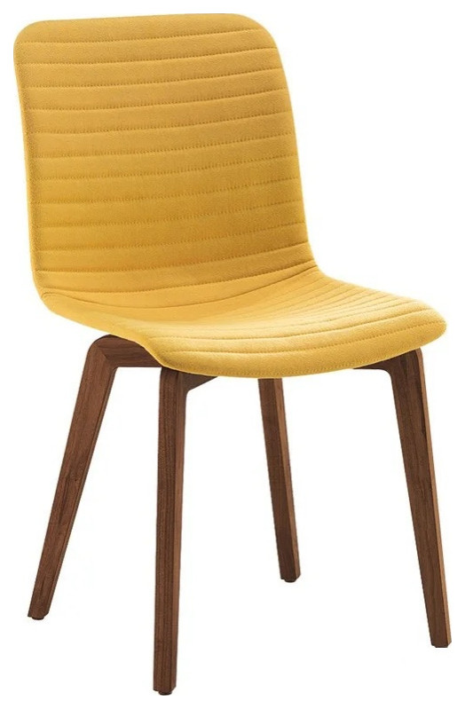 Vidor Dining Chair, Yellow Pu Cover Seat and Walnut Veneer Back