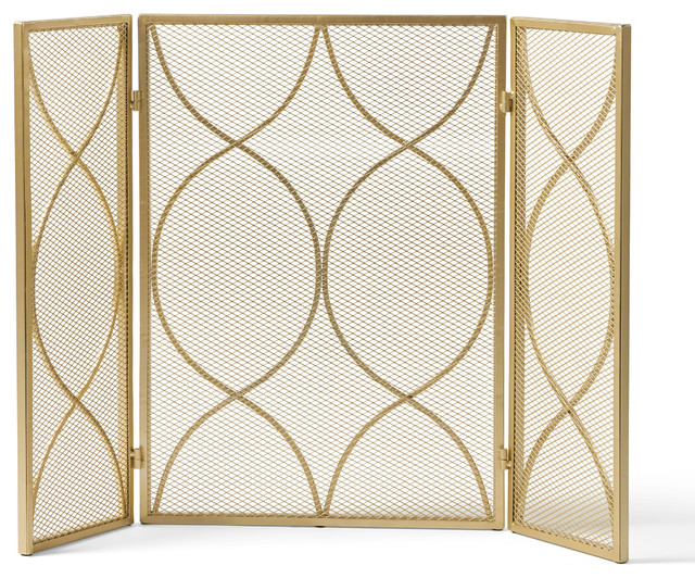 Laylah Modern Three Panel Iron Firescreen Transitional