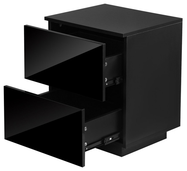 Set of 2 Modern High Gloss Nightstand, 2 Storage Drawers & LED Lights