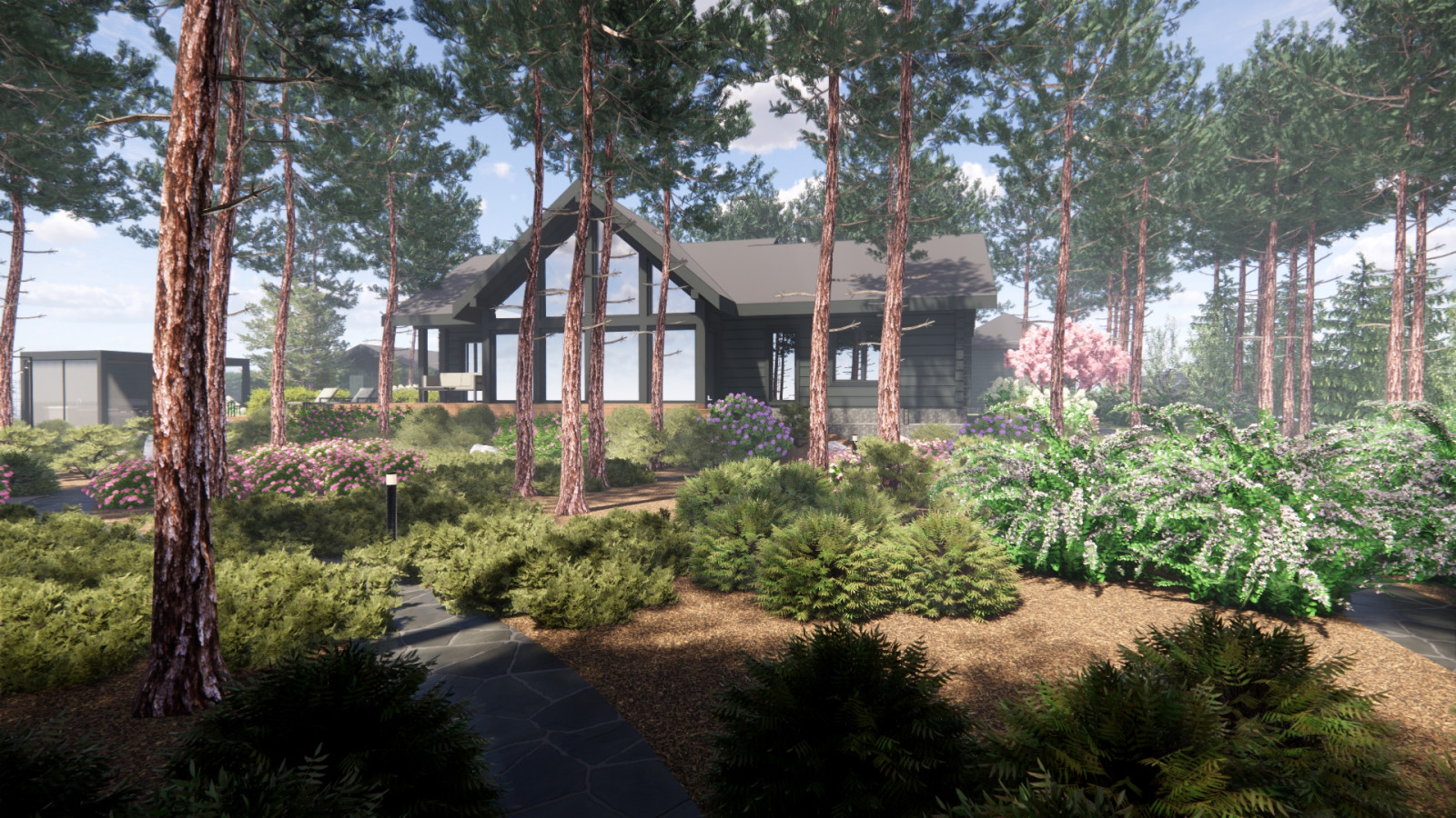 Вид на дом сквозь лесную зону