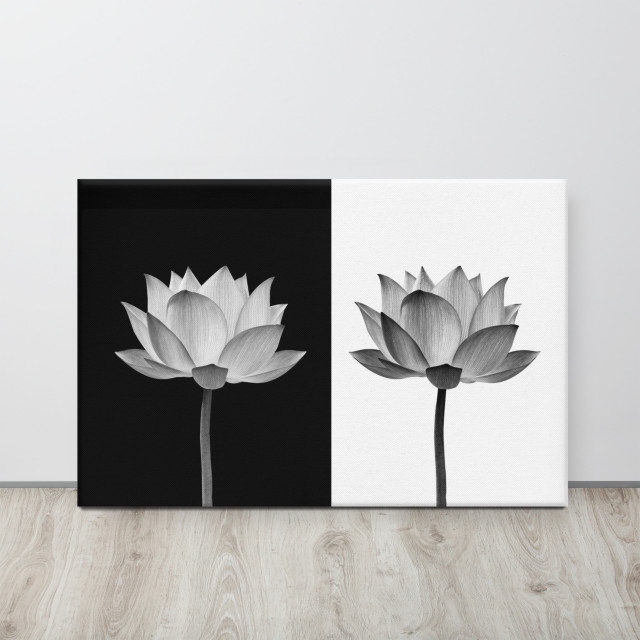 Flower Wall Art Lotus on Black and White Floral Photo Canvas Print, 24 ...