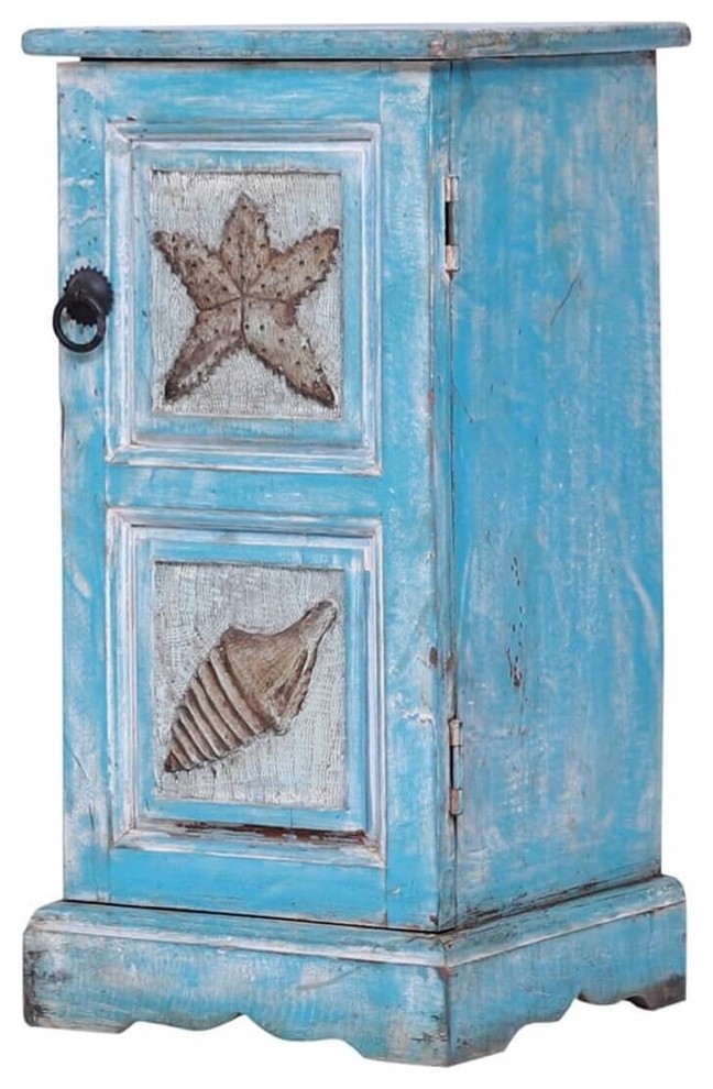 Antonio SeaFoam Blue Handpainted Distress Reclaimed Wood Nightstand Beach Style