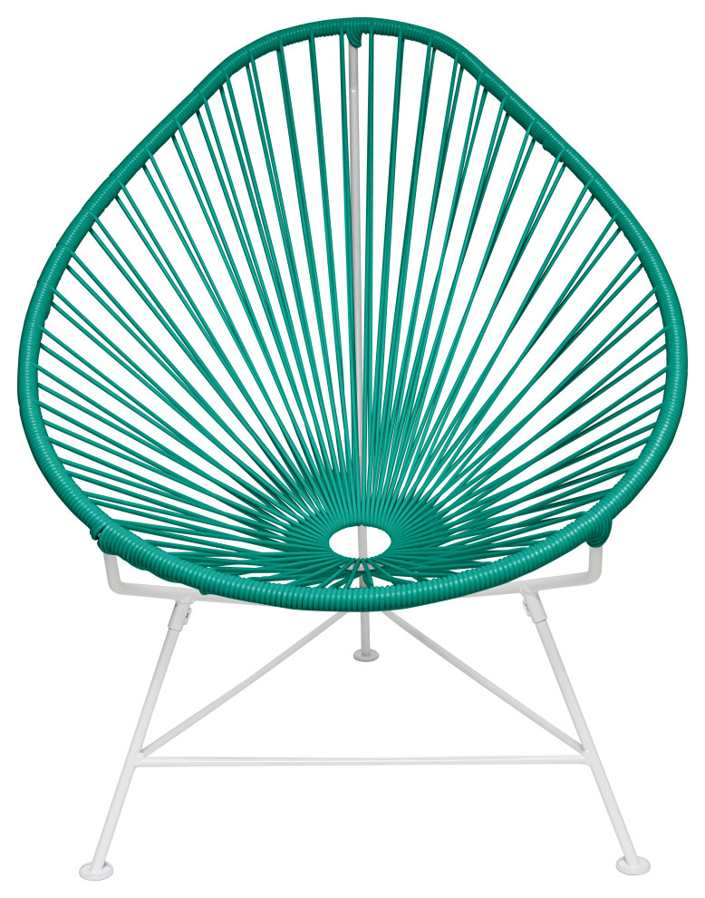 Acapulco Indoor/Outdoor Handmade Lounge Chair, Turquoise Weave, White Frame
