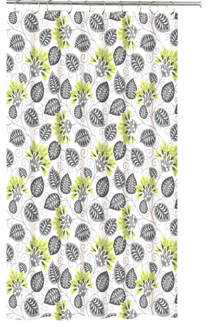 Flowers With Leaf Shower Curtain, Green And Yellow Shower Curtain