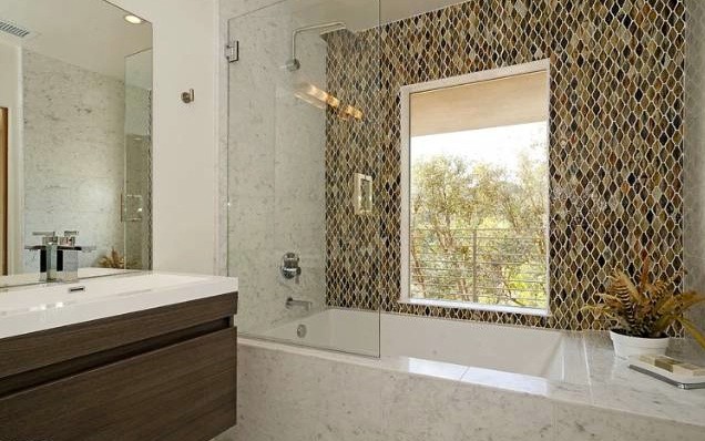 Wave Glass Mosaic Tile Shower Wall - Contemporary ...