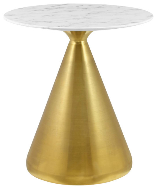 Tupelo 28" Artificial Marble Dining Table, Gold White Contemporary