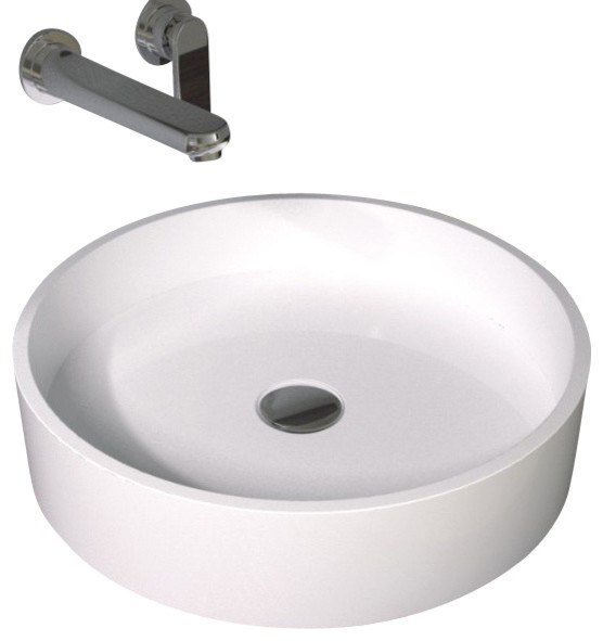 ADM Circular Countertop Vessel Sink, White, 17", Glossy White