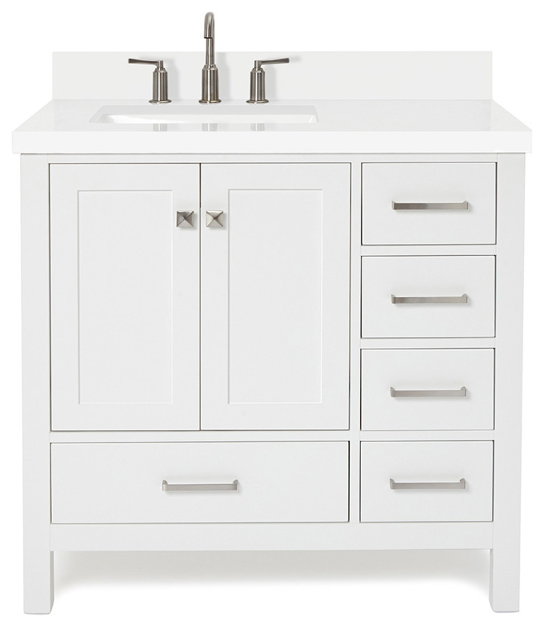 ARIEL Cambridge 37" Left Offset Rectangle Sink White Bathroom Vanity ...