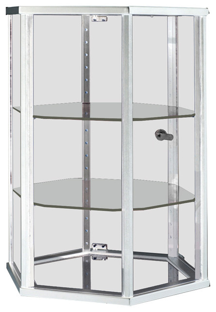 White Hexagon Counter Top Display Case with Glass Top