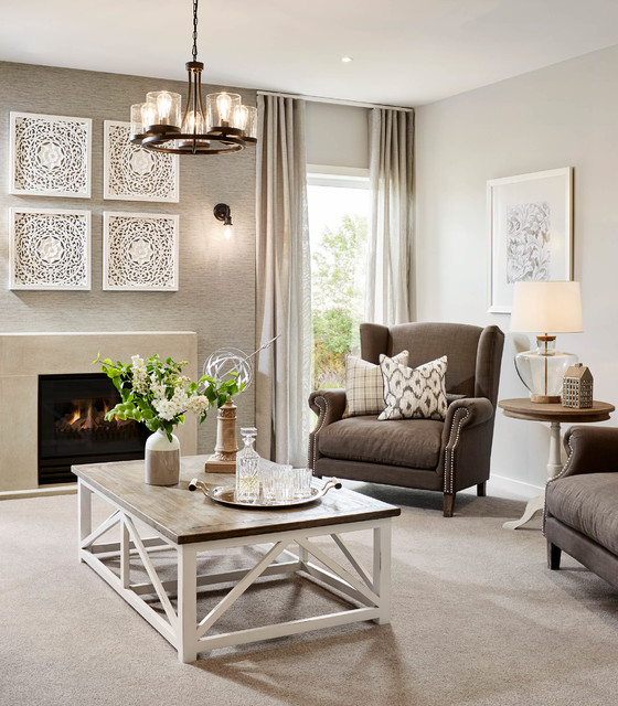 Transitional Living Room nyklassisk-dagligstue