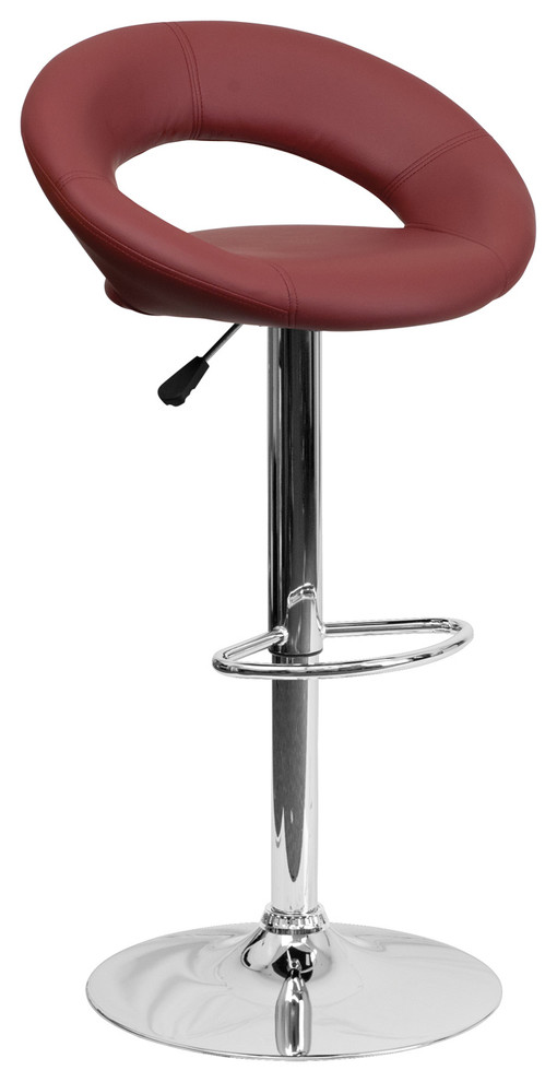 Offex Burgundy Vinyl Rounded Back Height Adjustable Bar Stool with