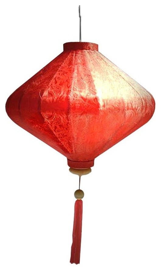 Silk Lantern Vietnamese Diamond Lamp, Red, 31", No Lighting Kit
