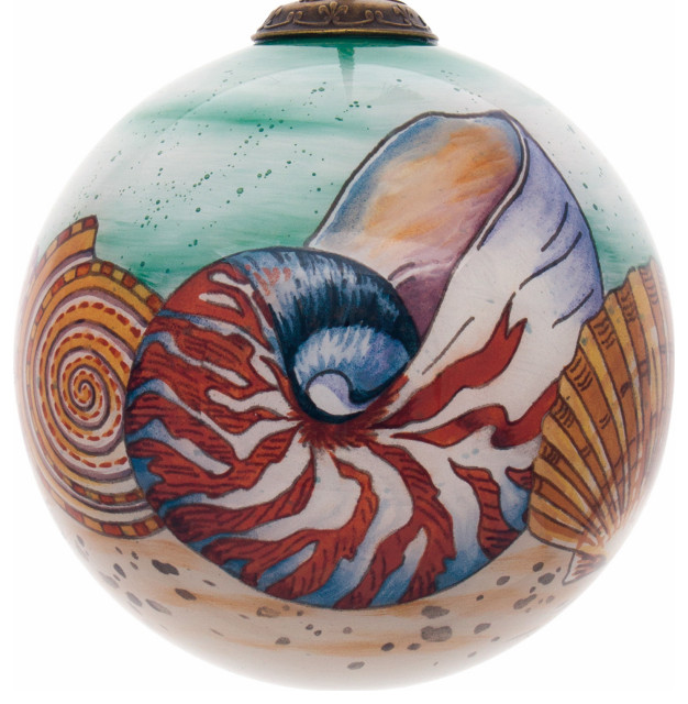 Sea Shell Hand Painted Mouth Blown Glass Ornament Contemporary