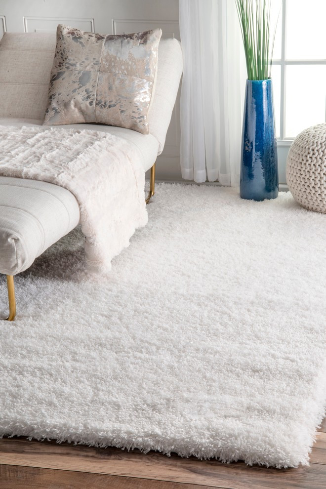 Soft and Plush Cloudy Solid Shag Rug, Snow White, 9'2"x12'