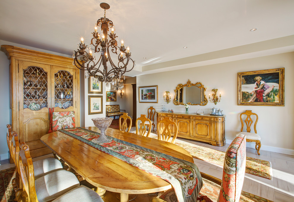 Great room - mid-sized transitional porcelain tile great room idea in Indianapolis with white walls