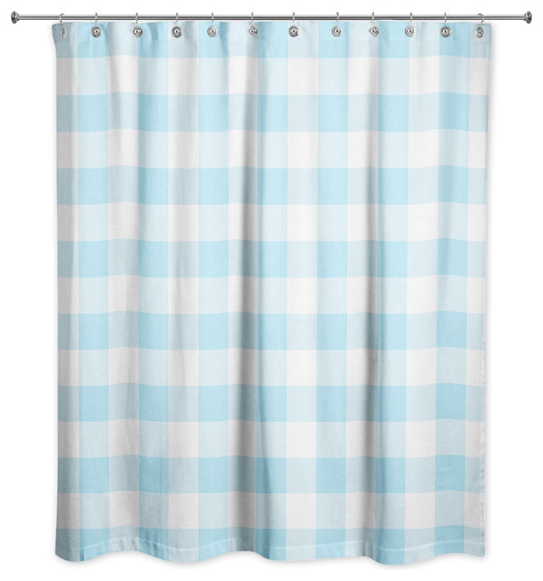 Light Blue Buffalo Check 71x74 Shower Curtain Farmhouse Shower