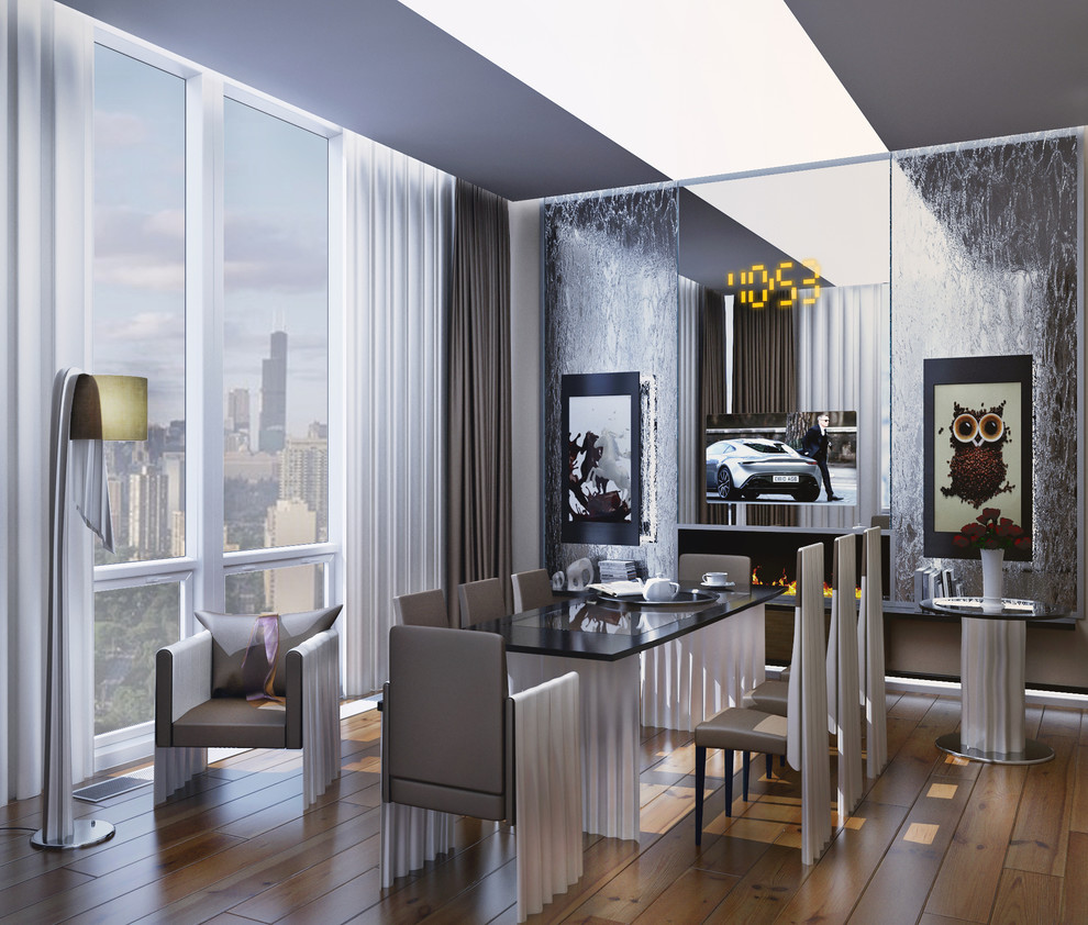 Столовая с камином, зеркалом и водопадом!