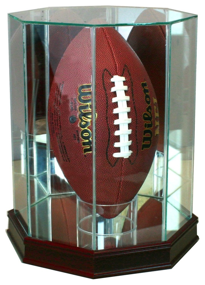 Upright Octagon Football Display Case Traditional Sports And Game Room Memorabilia by