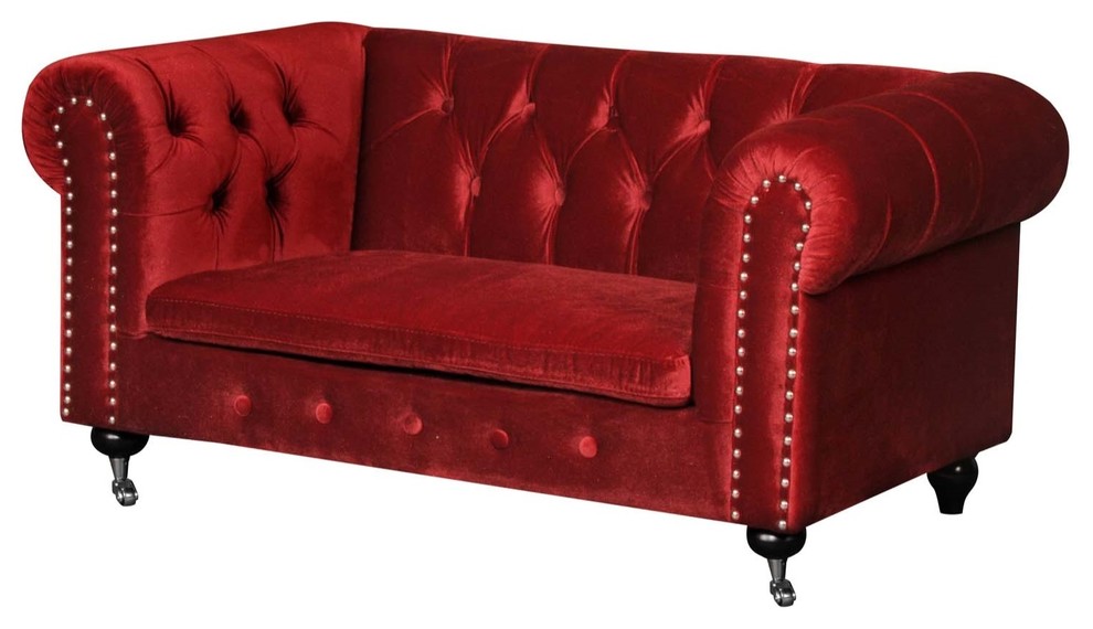 Velvet Upholstered Dogs Sofa With Button Tufting Details And Wooden