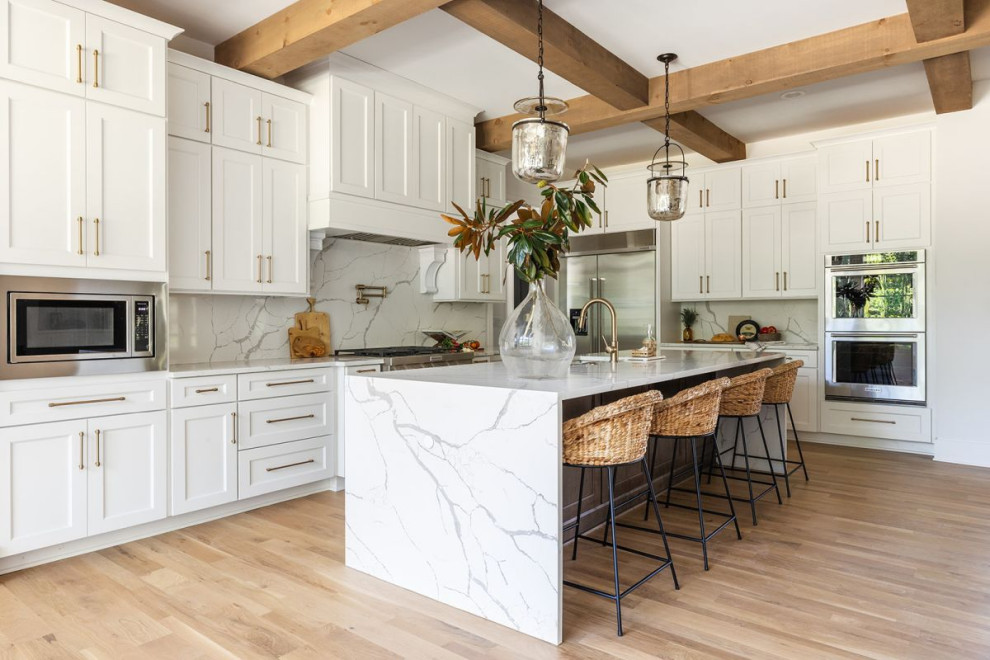 Kitchen - transitional kitchen idea in Atlanta with quartzite countertops